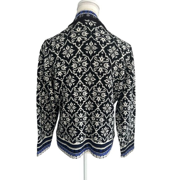 APPLESEED'S Black Blue Snowflake Knit Zip Sweater Size Large Petite NEW NWOT - Picture 5 of 7